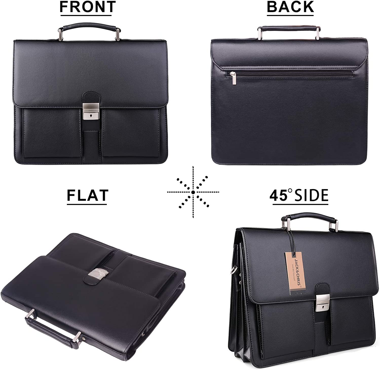 Jack&Chris Mens New PU Leather Attache Briefcase Traditional Messenger Lawyer Bag, MBYX015 - Image 2